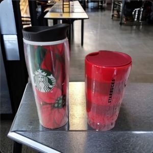 Starbucks CUPS Poinsettia Travel Mug Bundle 16oz 12oz